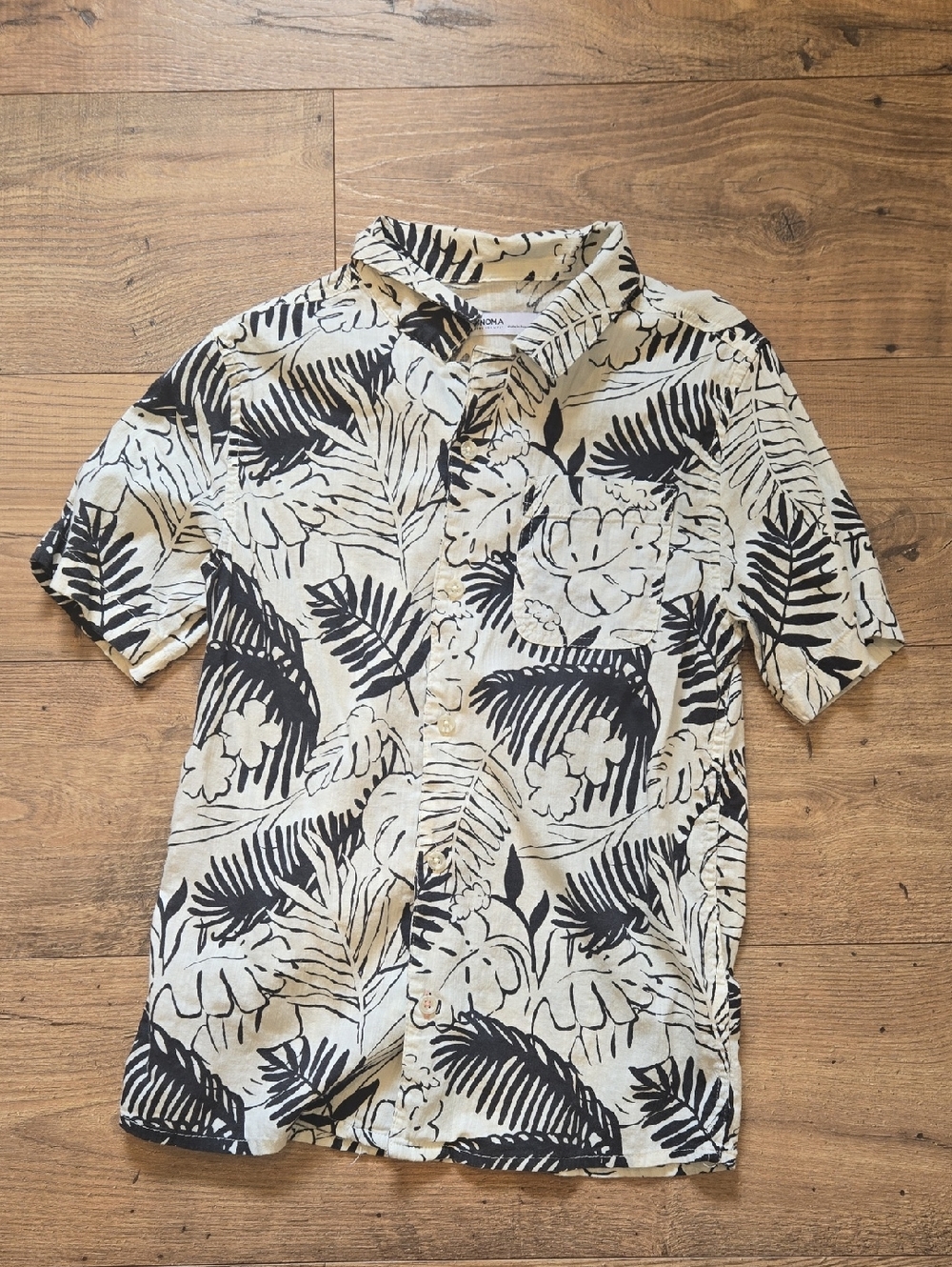 Sonoma Black & Cream Tropical Print Short-Sleeve Button-Down Shirt